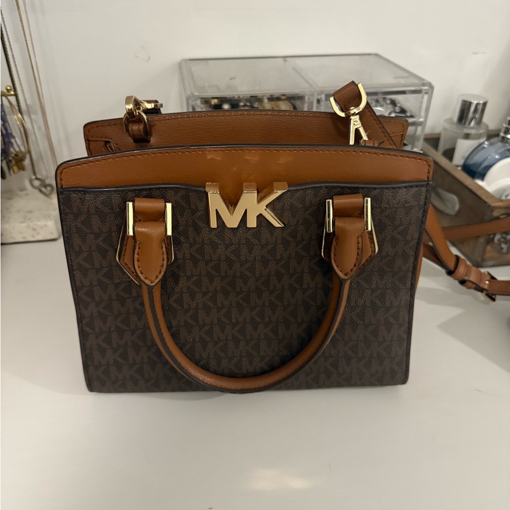 Michael Kors Dark Brown and Tan Satchel